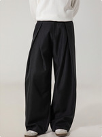 Pantalon habillé décontracté rétro tendance pour homme, plissé, texturé, coupe droite, poids moyen, long