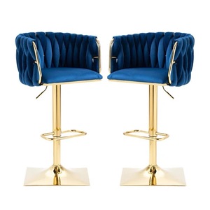 Sillas de Bar Modernas de Terciopelo Azul, Sillas de Cocina de Tela de Lujo, Sillas Giratorias para Cocina, Silla Alta Portátil para Adultos - Product Image 1