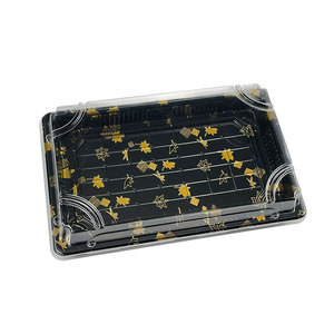 ถาดอาหารพลาสติกแบบใช้แล้วทิ้งคุณภาพสูง KY-1109 ลายเมเปิ้ล พร้อมฝาปิดใส สำหรับใส่ซูชิ ซาชิมิ และอาหารแบบนำกลับบ้าน - Product Image 1