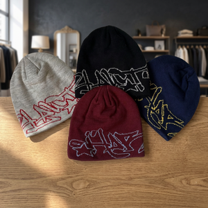 Bonnet d'hiver 100 % acrylique jacquard à motif lettres, style urbain, ajustement réglable, impression par sublimation, unisexe pour usage extérieur - Product Image 2