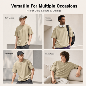 T-shirt décontracté à manches régulières en tricot lourd 305G personnalisé, 100% coton, coupe régulière, col rond, unisexe, basique, vente en gros - Product Image 4