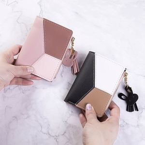Trendy Lady's Compact <b>Zip</b> <b>Wallet</b> with Tassel Detail Color Block Design Perfect for Students and Daily Use - Product Image 3