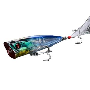 LUTAC Leurre rigide Popper pour eau douce salée 3d Eyes Topwater Fishing Lures with HOOK Feather Treble Hook Trolling 72mm/10g - Product Image 6