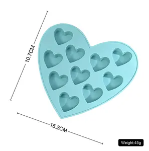 En Stock 10 incluso amor corazón silicona Chocolate molde San Valentín diamante en forma de corazón pastel molde