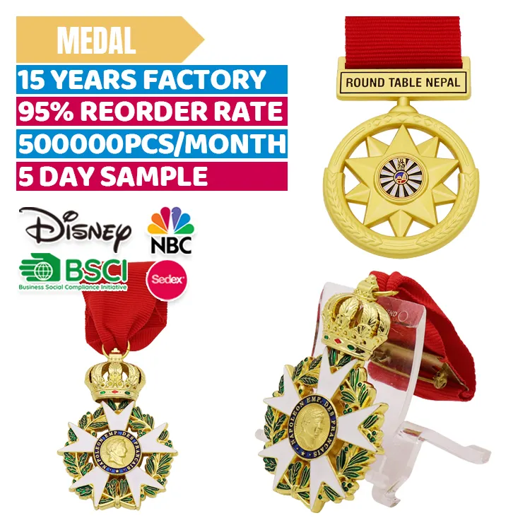 Alta Qualidade Fabricante Design Metal Hallow Gravura Medalha Personalizado Em Branco Die Casting Nobre Honra Lembrança Medalha Titular
