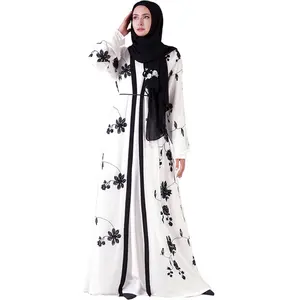 이슬람 여성 이슬람 카디건 의류 고품질 민족 꽃 전면 오픈 abaya