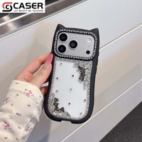 Coque de téléphone de luxe avec oreilles de chat en strass et cordon perlé, étui antichoc scintillant pour iPhone 17 16 15 14 Pro Max