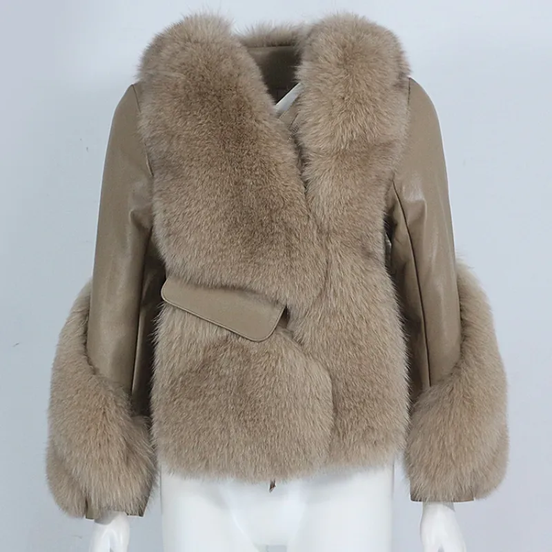2023 réel manteau de fourrure naturel fourrure de renard en cuir véritable vêtements d'extérieur veste d'hiver femmes Streetwear Locomotive épais chaud nouvelle mode