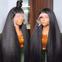 Perruques Lace Front en Cheveux Humains Yaki Lisses Volumineuses, Noir Naturel, Kinky Straight, Pré-épilées, Vente en Gros pour Femmes Noires