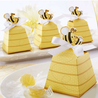 Boîte d'emballage de bonbons au chocolat hexagone jaune dessin animé abeille pour décoration de fête prénatale coffrets cadeaux d'anniversaire pour enfants