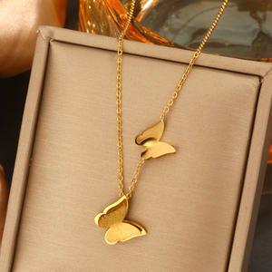 Collar de Lujo con Colgante de Acero Inoxidable Chapado en Oro con Piedras Preciosas, 40+5cm, con Patrones de Flores/Lazos/Conchas para Mujer - Product Image 5