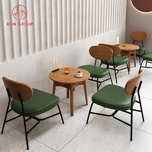 ชุดเก้าอี้โต๊ะไม้และฐานโลหะสำหรับร้านอาหารเชิงพาณิชย์เฟอร์นิเจอร์รับประทานอาหารหนังสีเขียวพร้อมโต๊ะเก้าอี้ไม้ - Product Image 5