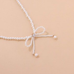 2025 New High Quality Fashion Handmade Small <b>Pearl</b> Beaded Necklace Cute Elegant Bow <b>Choker</b> Unisex Gift Gold Plated Wedding Party - Product Image 6