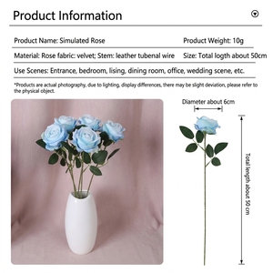 Rosa Artificial de Terciopelo con Tallo Individual y Hojas, Decoración para Bodas, Año Nuevo Chino, Navidad, San Valentín, Fiestas, Hogar y Mesa - Product Image 5