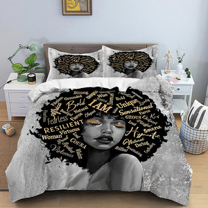 Juego <span class=keywords><strong>de</strong></span> Funda Nórdica con Estampado Personalizado en 3D <span class=keywords><strong>de</strong></span> Mujer Afroamericana, Tamaño Queen, con Funda <span class=keywords><strong>de</strong></span> Almohada - Product Image 1