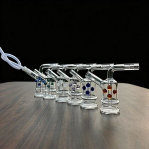 Adaptador de vidrio transparente para cachimba/narguile, conector de vacío de 90 grados con decoración de piedra de color - Product Image 1