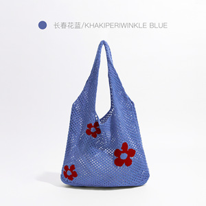 Nouveau sac fourre-tout d'été en maille jacquard ajourée à motif floral, grande capacité, pour femme, sac à bandoulière simple pour le shopping - Product Image 4