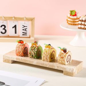 Vassoio di Servizio Rettangolare in Travertino Naturale con Piedini per Bagno, Vassoio Decorativo Beige con Base, Supporto per Stoccaggio in Cucina - Product Image 5