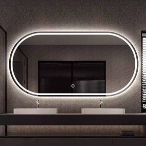 <span class=keywords><strong>Espejo</strong></span> de <span class=keywords><strong>Baño</strong></span> Ovalado Moderno Minimalista Simple con Tira de Luz LED, Cristal Antivaho, Marco de Aluminio, Montaje en Pared, Inteligente, IP44 - Product Image 3