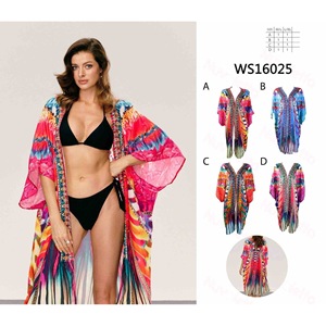 Hdj Copricostume Kimono da Donna, Stampa Boho, con Frange Lunghe, Vestaglia da Spiaggia Taglie Forti, Maxi, Scollo a V, Maniche a Pipistrello, in Poliestere Intrecciato - Product Image 3
