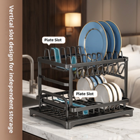Égouttoir à vaisselle double couche en métal, multifonctionnel, pour comptoir de cuisine, support de drainage d'eau, design moderne et non pliable