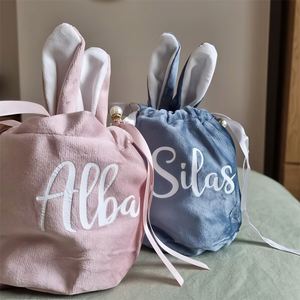 Bolsa de Almacenamiento de Dulces con Orejas de Conejo y Nombre Personalizado, Bolsa Pequeña Moderna de Poliéster con Estampado por Transferencia de Calor para Pascua - Product Image 2