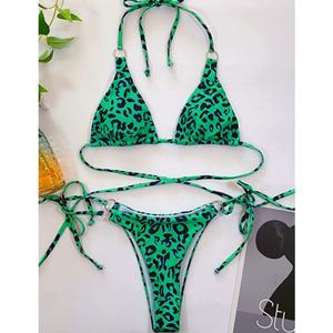 Conjunto de Bikini de 2 Piezas con Estampado de Leopardo Verde y Negro, Logotipo Personalizado en 3D, con Letra y Cristal, Ropa de Playa Ecológica para Mujer - Product Image 2