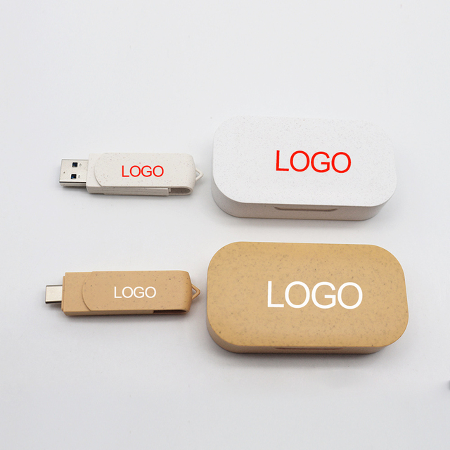 Eco-Recycle Material Memory Stick 2 in 1 TYPE C Mobile Computer Wheat Straw USB 2.0 Flash Drive Customized Logo Usb Stick Drive