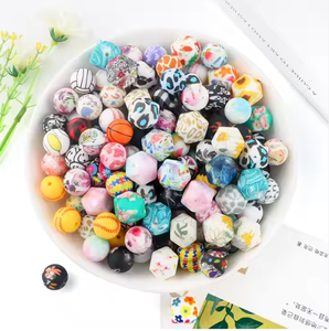 Bonne Qualité Alimentaire 15mm Jaune Léopard Avec Fond Rose Silicone Imprimé Dentition Perle DIY Sucette Chaîne Jouets Perles - Product Image 6