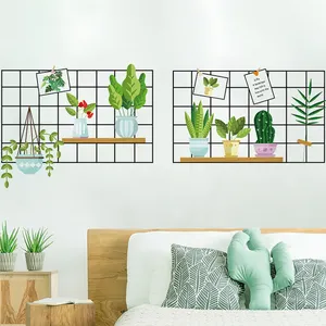 3D Vivid Green Plants Grid Wall Decal, Green Leaves Wall Stickers Art Murals Paper Decoration for Living Room Girls Room Office