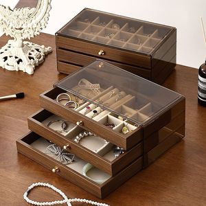Wood Jewelry <b>Box</b> With Drawers And Lid For Rings Necklaces Bracelets <b>Earrings</b> Storage Elegant Rectangle Design - Product Image 1