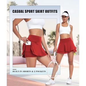Gonna da Golf sportiva da Tennis a vita alta Premium da donna con gonna da corsa a strati con 2 tasche e pantaloncini incorporati OEM - Product Image 4