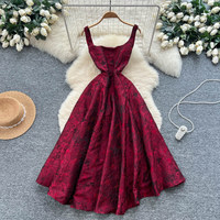 Robe décontractée élégante pour femme WIWT, jacquard, coupe trapèze, sans manches, taille haute, évasée, longueur midi, idéale pour les fêtes et le quotidien