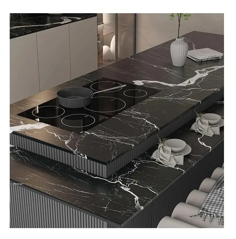 Lightning Black Sintered Stone Acid-Resistant Anti-slip Porcelain Tile table
