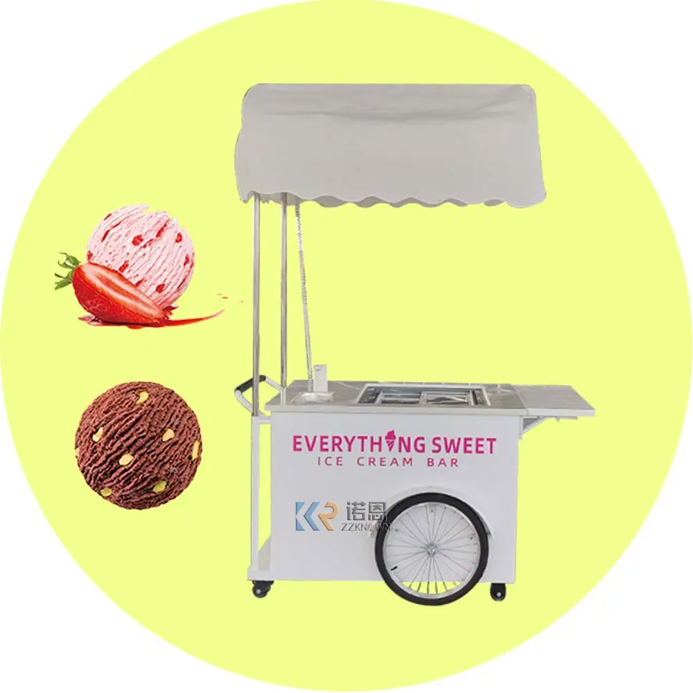 2024 Small Business Mobile Ice Cream Hand Push Cart Mini Best Sell Stand Cart Food Bike