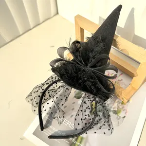 Halloween Veil Headband Party Lace Witch Hat Headband Decorations Spider Web Hat Hair Accessories With Veil For Women Headband