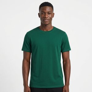 Camiseta de Algodón Verde Sólido para Hombre, Corte Regular, Cuello Redondo, Manga Corta, Estilo Casual, Tejido Jersey, Tinte Liso - Product Image 1
