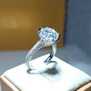 Yu Ying cincin pernikahan berlian bulat brilian emas padat 18K putih desain mewah perhiasan mode untuk wanita