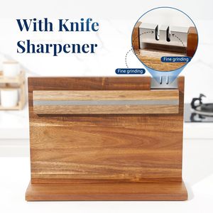 Bloc à <span class=keywords><strong>couteaux</strong></span> magnétique en bois d'acacia <span class=keywords><strong>professionnel</strong></span> avec aiguiseur intégré <span class=keywords><strong>pour</strong></span> une utilisation sur le comptoir de cuisine - Product Image 6