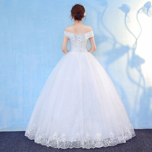 <span class=keywords><strong>Vestido</strong></span> <span class=keywords><strong>de</strong></span> Novia Económico <span class=keywords><strong>de</strong></span> Alta Calidad con Hombros Descubiertos en Color Beige y Blanco <span class=keywords><strong>para</strong></span> Mujeres Embarazadas, Tinte Liso - Product Image 4