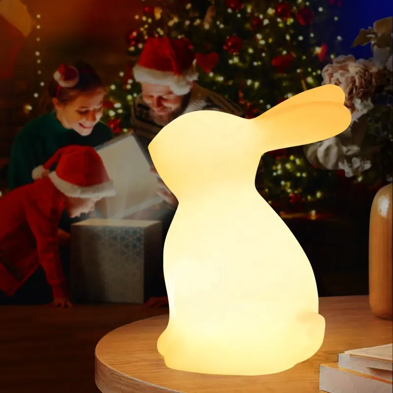 Personalizado RGBW LED PE plástico lindo Animal conejo niños regalo noche luz decorativa Mesa lámpara de escritorio con Control remoto