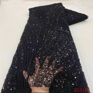 도매 가격 및 하이 퀄리티 스팽글 레이스 원단 자수 블랙 소재 얇은 명주 그물 - Product Image 1