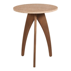 Round Mango Wood Travertine Top <b>Side</b> <b>Table</b> Handmade <b>Rustic</b> Accent Furniture For Living Room Bedroom Sofa Corner - Product Image 1