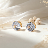 Boucles d'oreilles clous Bling plaqué or 18 carats avec zircon, taille ronde, serties à griffes, scintillantes, pour mariage, bijoux fins