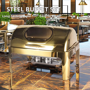 Golden <span class=keywords><strong>Hotel</strong></span> Catering Acero inoxidable Buffet Calentador de alimentos Método de calentamiento de combustible para plato de frotamiento y catering - Product Image 5