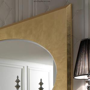 Grand miroir mural rectangulaire en bois doré antique, style italien moderne, avec feuilles d'or - Product Image 3