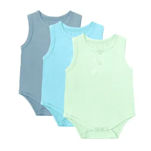 Bán buôn tùy chỉnh không tay không tay bé vest tre quần áo trẻ em bé Rompers unisex bodysuits cho mùa hè cho bé trai và bé gái