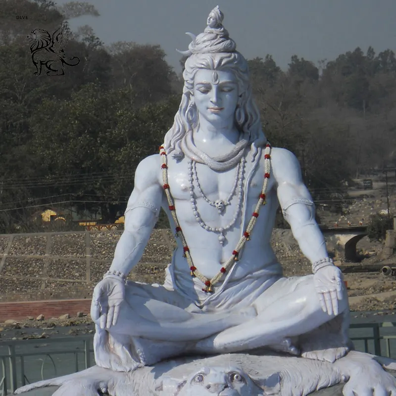 Grande Sculpture Extérieure en Pierre Sculptée à la Main Décorative Hindou Murthi Religieux Bouddha Marbre Seigneur Shiva Statue