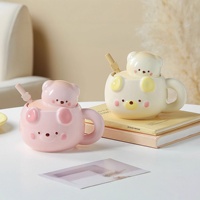 Mug en céramique créatif et mignon en forme d'ours avec paille – Compatible micro-ondes et résistant aux hautes températures – Mug à lait – Cadeau pratique