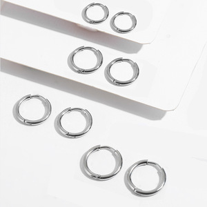 EH105 Solid Round Huggie Hoops <b>Earrings</b>, 18K Gold Plated Stainless Steel Stackable Cartilage <b>Earrings</b> for Women & Men - Product Image 3